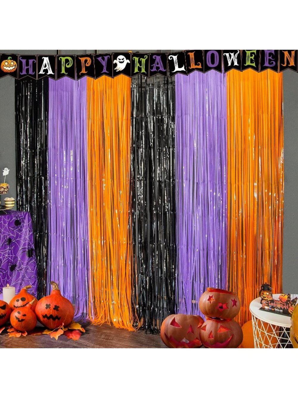 New 2 Pack Halloween Backdrop Banner 3.3 x 6.56 FT Foil Streamer Party Decor